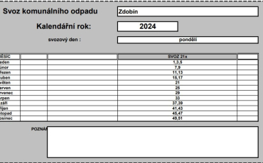 Kalendář svozu komunálního odpadu 2024