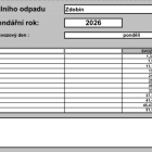 Kalendář svozu komunálního odpadu 2026. Cena poplatku pro rok 2026 zůstává 750,- Kč.