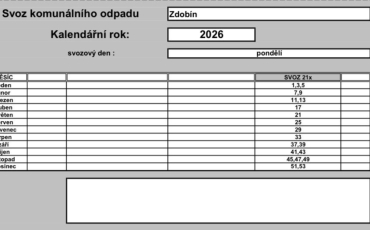 Kalendář svozu komunálního odpadu 2026. Cena poplatku pro rok 2026 zůstává 750,- Kč.