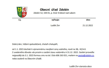 Odečet stavu vodoměrů